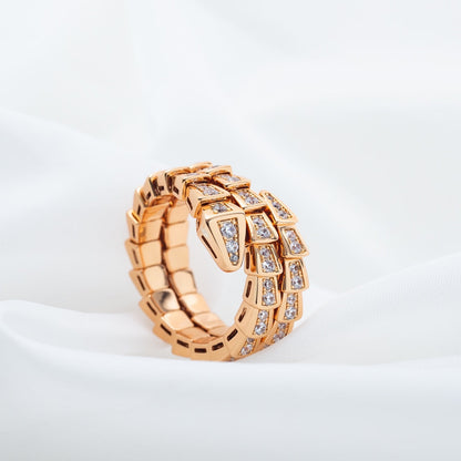 [⭐⭐JeweliWhal]SERPENTI RING PINK GOLD DIAMOND DOUBLE ROW