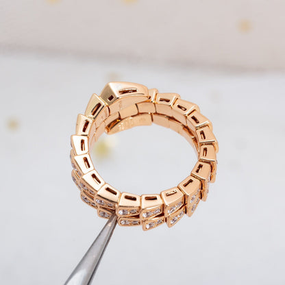 [⭐⭐JeweliWhal]SERPENTI RING PINK GOLD DIAMOND DOUBLE ROW