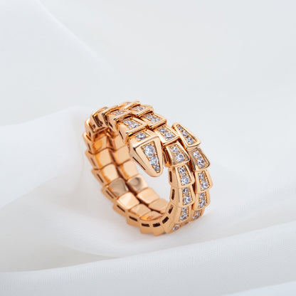 [⭐⭐JeweliWhal]SERPENTI RING PINK GOLD DIAMOND DOUBLE ROW