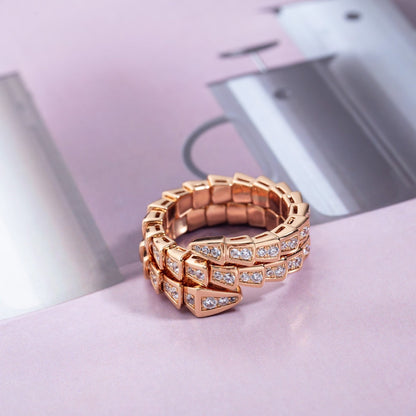 [⭐⭐JeweliWhal]SERPENTI RING PINK GOLD DIAMOND DOUBLE ROW