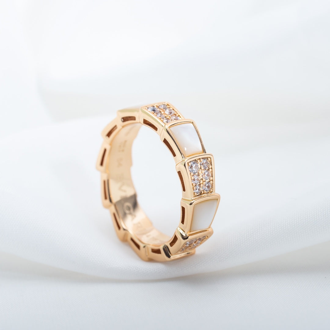 [⭐⭐JeweliWhal]SERPENTI RING PINK GOLD MOP DIAMOND PAVED 4MM