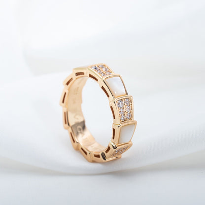 [⭐⭐JeweliWhal]SERPENTI RING PINK GOLD MOP DIAMOND PAVED 4MM