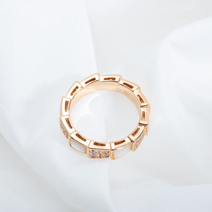 [⭐⭐JeweliWhal]SERPENTI RING PINK GOLD MOP DIAMOND PAVED 4MM