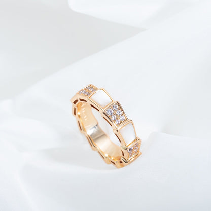 [⭐⭐JeweliWhal]SERPENTI RING PINK GOLD MOP DIAMOND PAVED 4MM