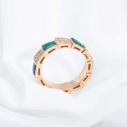 [⭐⭐JeweliWhal]SERPENTI RING PINK GOLD MALACHITE DIAMOND PAVED 4MM