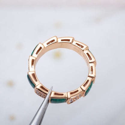[⭐⭐JeweliWhal]SERPENTI RING PINK GOLD MALACHITE DIAMOND PAVED 4MM