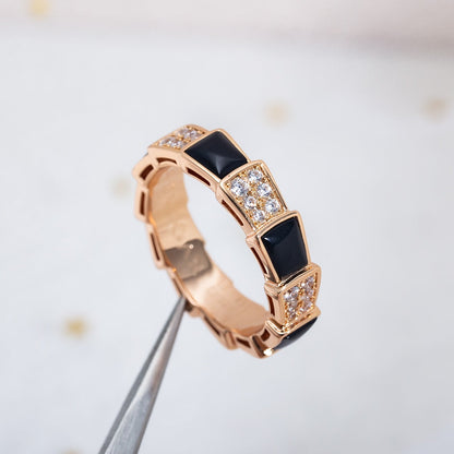 [⭐⭐JeweliWhal]SERPENTI RING PINK GOLD BLACK MOP DIAMOND PAVED 4MM