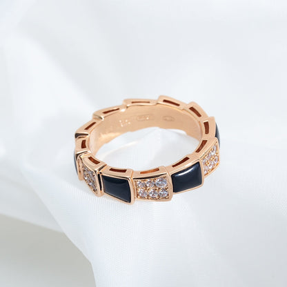 [⭐⭐JeweliWhal]SERPENTI RING PINK GOLD BLACK MOP DIAMOND PAVED 4MM