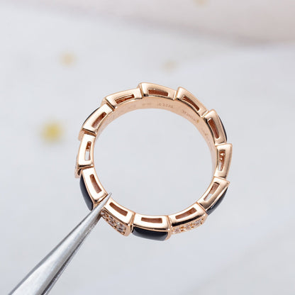 [⭐⭐JeweliWhal]SERPENTI RING PINK GOLD BLACK MOP DIAMOND PAVED 4MM