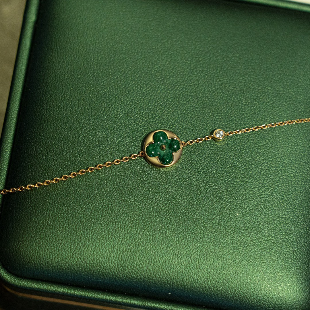[⭐⭐JeweliWhal]SUN MALACHITE 1 DIAMOND PINK GOLD BRACELET