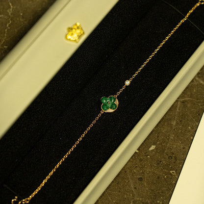 [⭐⭐JeweliWhal]SUN MALACHITE 1 DIAMOND PINK GOLD BRACELET