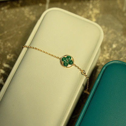 [⭐⭐JeweliWhal]SUN MALACHITE 1 DIAMOND PINK GOLD BRACELET