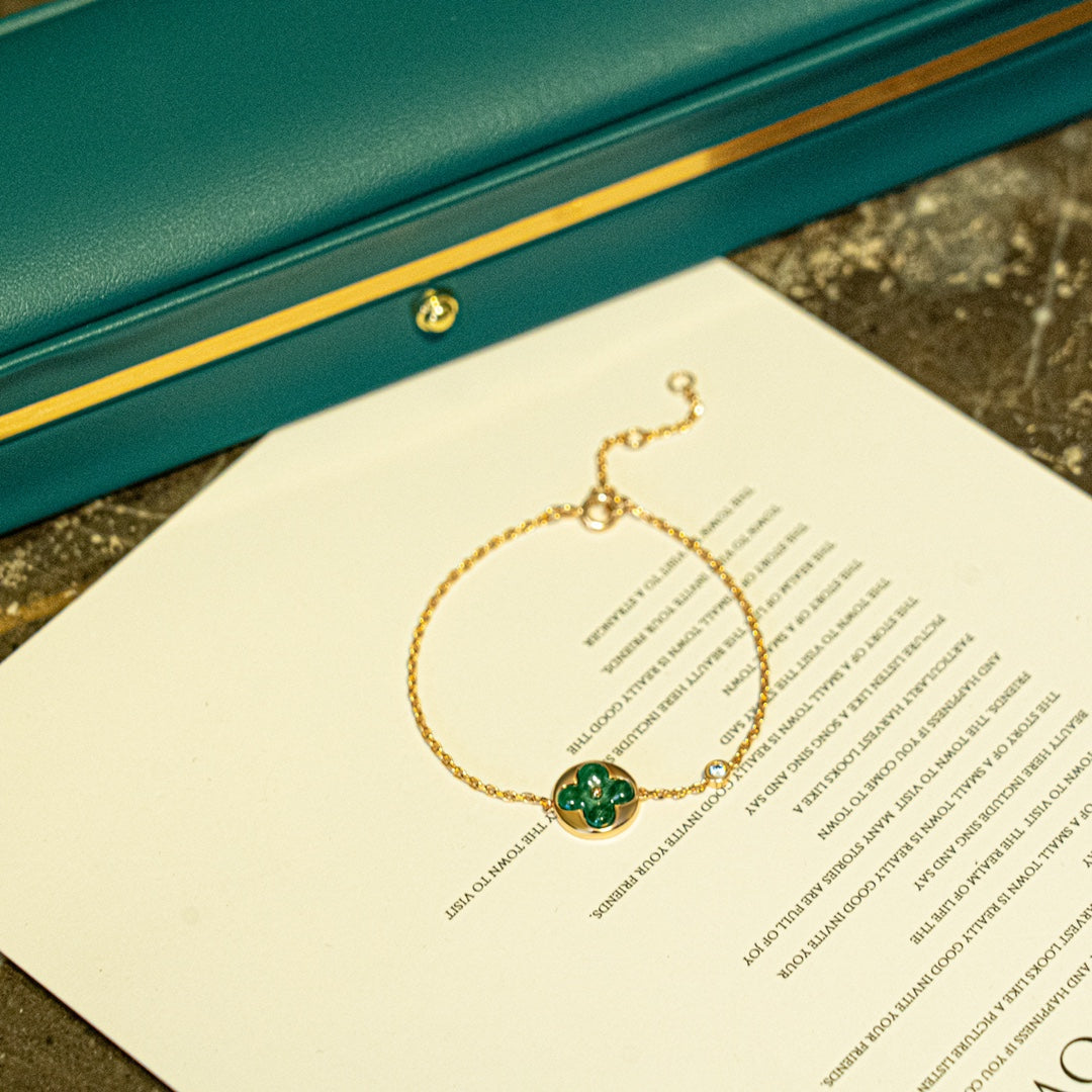 [⭐⭐JeweliWhal]SUN MALACHITE 1 DIAMOND PINK GOLD BRACELET
