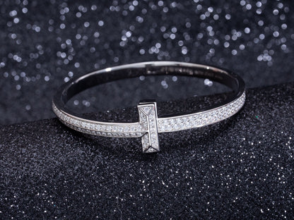 [JeweliWhal]WIDE DIAMONDS HINGED BANGLE SILVER