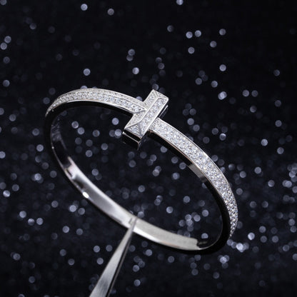 [JeweliWhal]WIDE DIAMONDS HINGED BANGLE SILVER