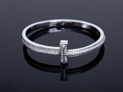 [JeweliWhal]WIDE DIAMONDS HINGED BANGLE SILVER