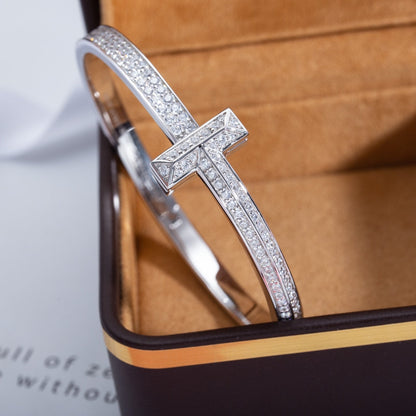 [JeweliWhal]WIDE DIAMONDS HINGED BANGLE SILVER