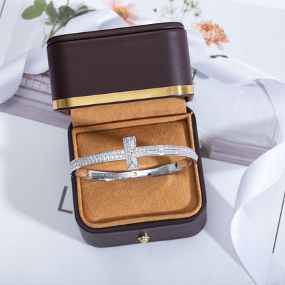 [JeweliWhal]WIDE DIAMONDS HINGED BANGLE SILVER