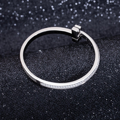 [JeweliWhal]WIDE DIAMONDS HINGED BANGLE SILVER
