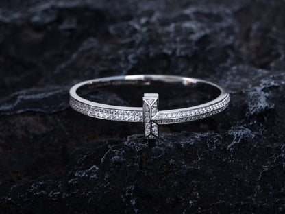 [JeweliWhal]WIDE DIAMONDS HINGED BANGLE SILVER