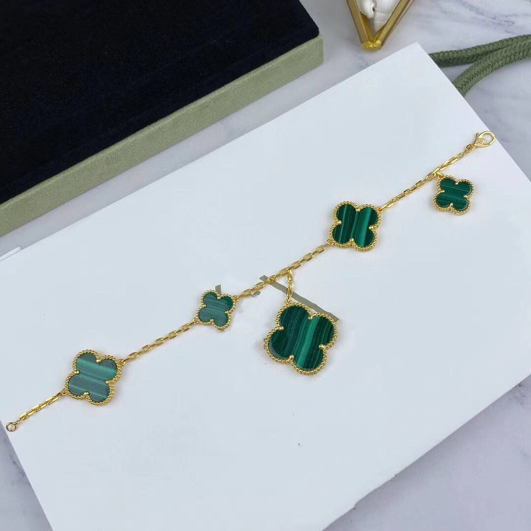 [⭐⭐JeweliWhal]MAGIC CLOVER MALACHITE GOLD BRACELET 5 MOTIFS