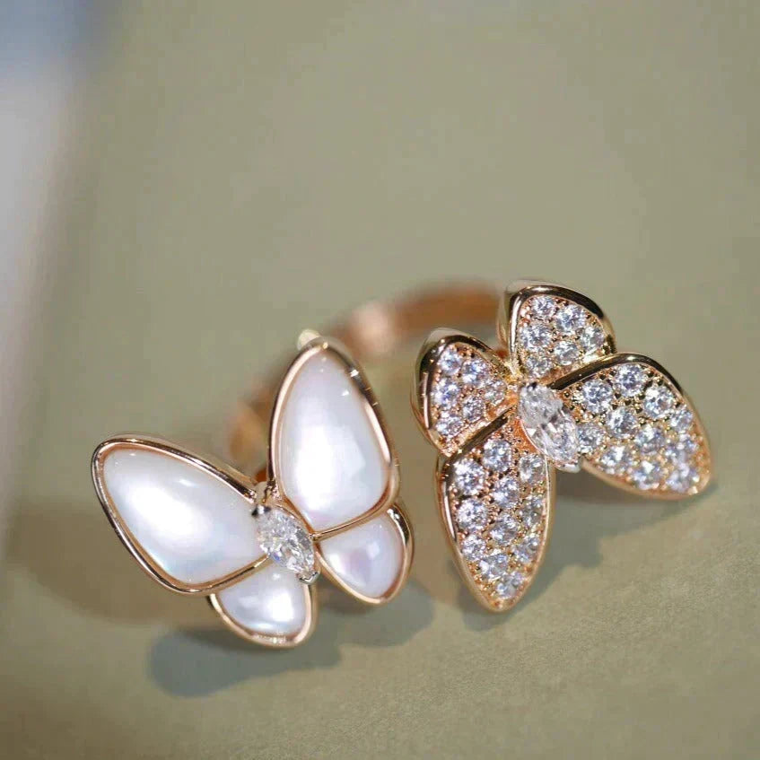 [⭐⭐JeweliWhal]TWIN BUTTERFLY DIAMOND MOP RING