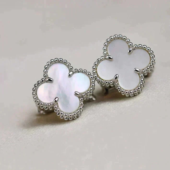 [⭐⭐JeweliWhal]CLOVER MEDIUM 1 MOTIFS  WHITE MOP EARRINGS SILVER