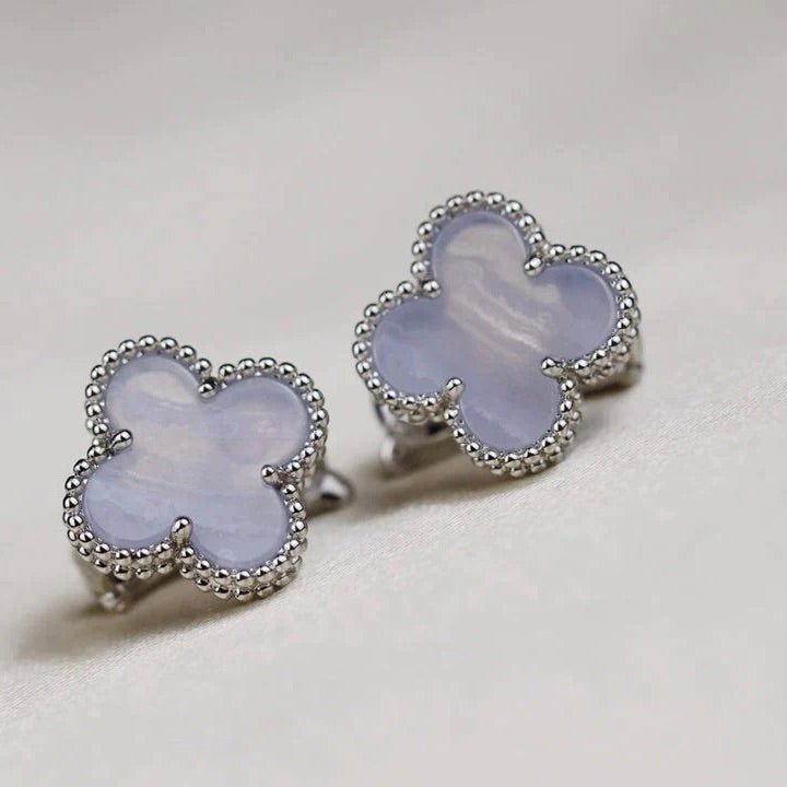 [⭐⭐JeweliWhal]CLOVER MEDIUM 1 MOTIFS  WHITE MOP EARRINGS SILVER