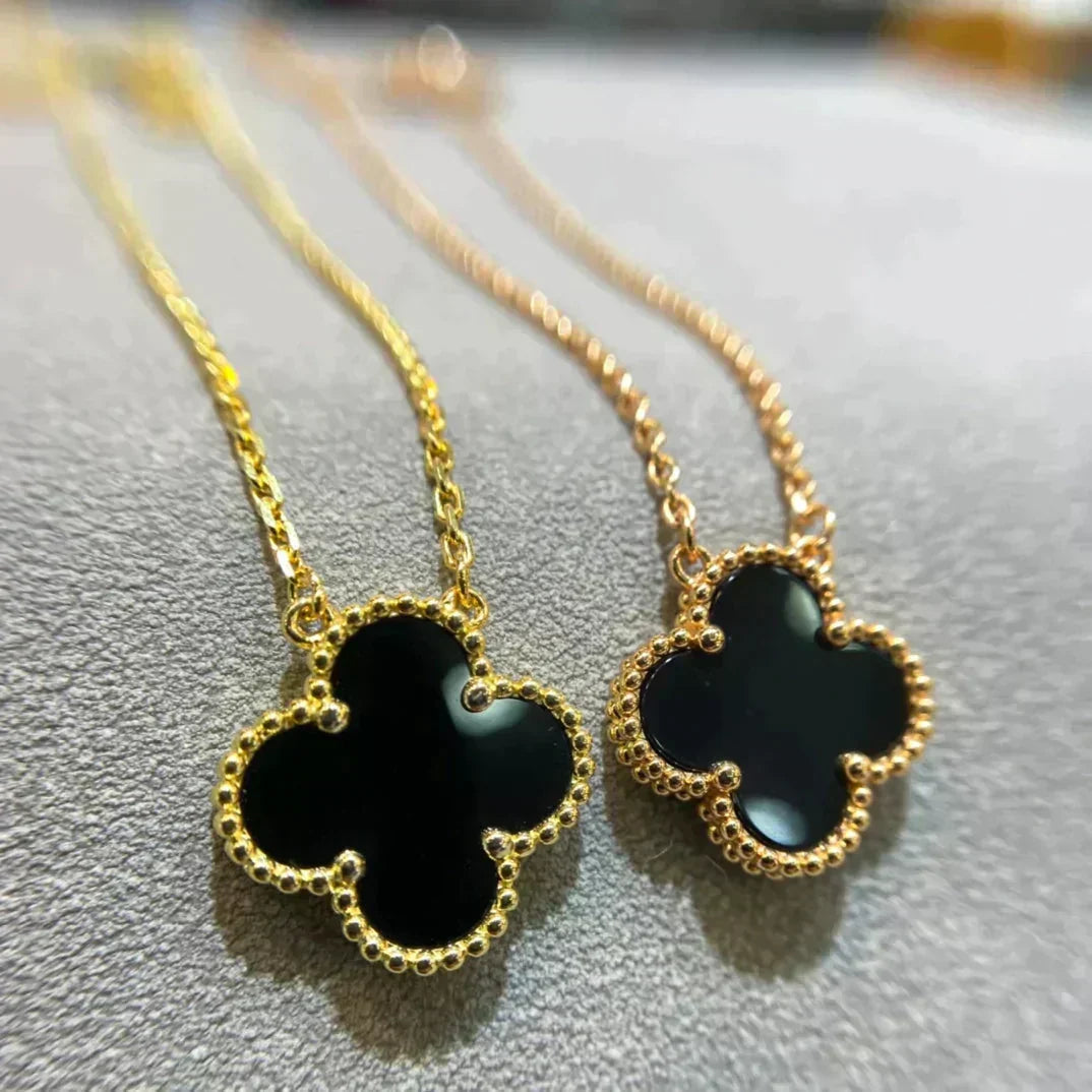 [⭐⭐JeweliWhal]CLOVER 15MM BLACK ONYX SINGLE FLOWER NECKLACE
