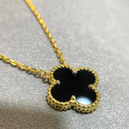 [⭐⭐JeweliWhal]CLOVER 15MM BLACK ONYX SINGLE FLOWER NECKLACE