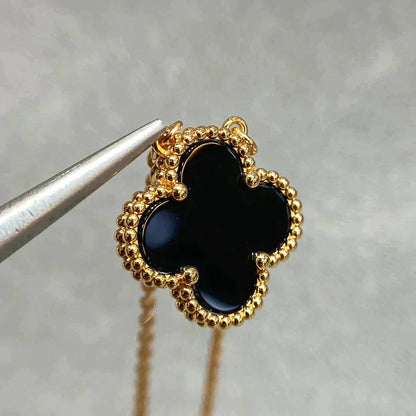 [⭐⭐JeweliWhal]CLOVER 15MM BLACK ONYX SINGLE FLOWER NECKLACE