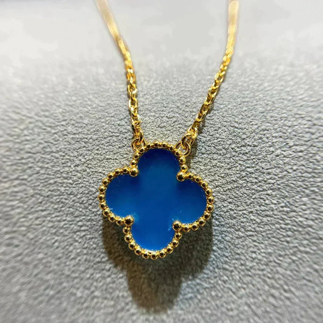 [⭐⭐JeweliWhal]CLOVER 15MM BLUE AGATE NECKLACE