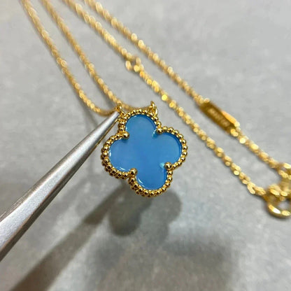 [⭐⭐JeweliWhal]CLOVER 15MM BLUE AGATE NECKLACE