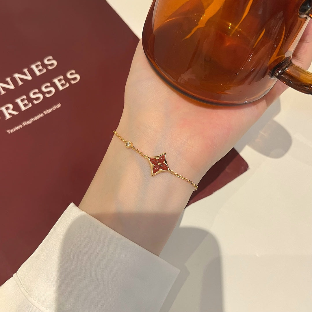 [⭐⭐JeweliWhal]COLOR STAR CARNELIAN PINK GOLD DIAMOND BRACELET