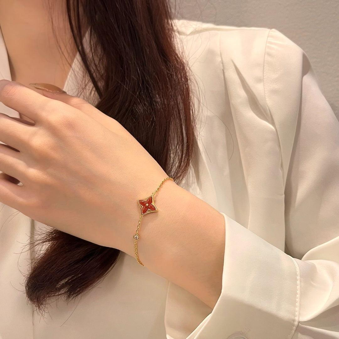 [⭐⭐JeweliWhal]COLOR STAR CARNELIAN PINK GOLD DIAMOND BRACELET