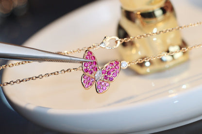[⭐⭐JeweliWhal]BUTTERFLY RED DIAMOND ROSE GOLD NECKLACE
