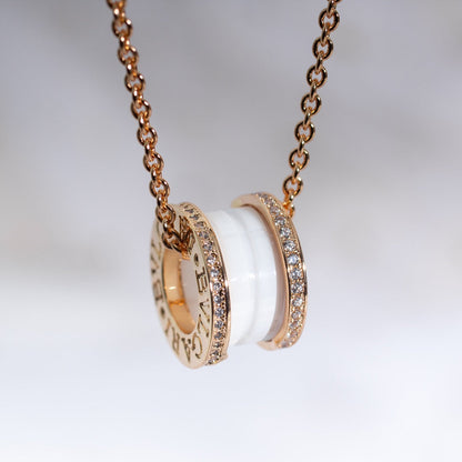 [⭐⭐JeweliWhal]ZERO 1 WHITE CERAMIC PINK GOLD DIAMOND NECKLACE