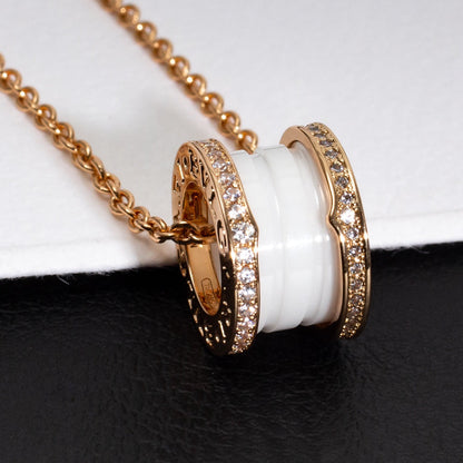 [⭐⭐JeweliWhal]ZERO 1 WHITE CERAMIC PINK GOLD DIAMOND NECKLACE