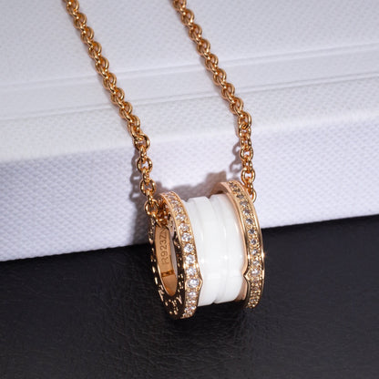[⭐⭐JeweliWhal]ZERO 1 WHITE CERAMIC PINK GOLD DIAMOND NECKLACE