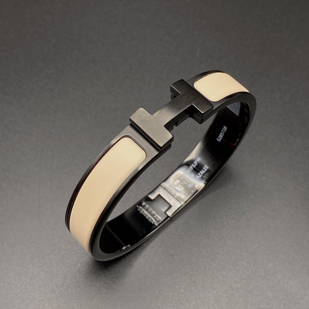 [⭐⭐JeweliWhal]H BRACELET 12MM BLACK BEIGE CERAMIC