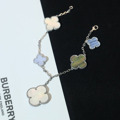 [⭐⭐JeweliWhal]CLOVER BRACELET 5 MOTIFS MOP CHALCEDONY SILVER