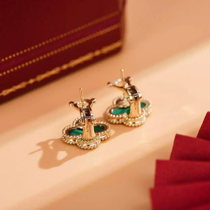 [⭐⭐JeweliWhal]CLOVER MEDIUM 1 MOTIFS MALACHITE  EARRINGS