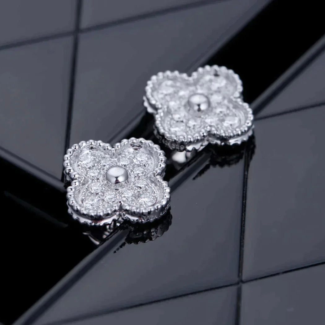 [⭐⭐JeweliWhal]CLOVER 1 MOTIV DIAMANT-OHRSTECKER SILBER