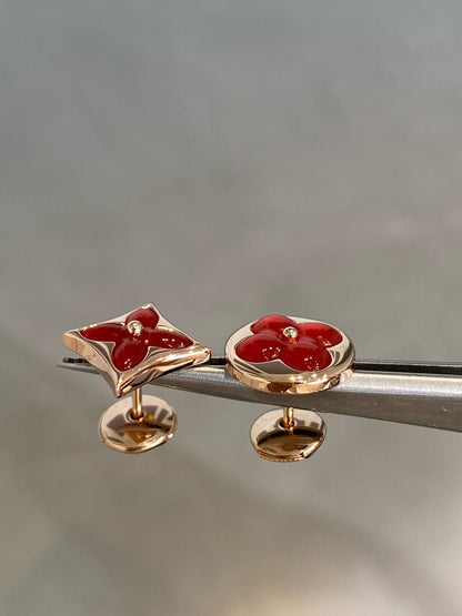 [⭐⭐JeweliWhal]STAR AND SUN PINK GOLD CARNELIAN STUD EARRINGS