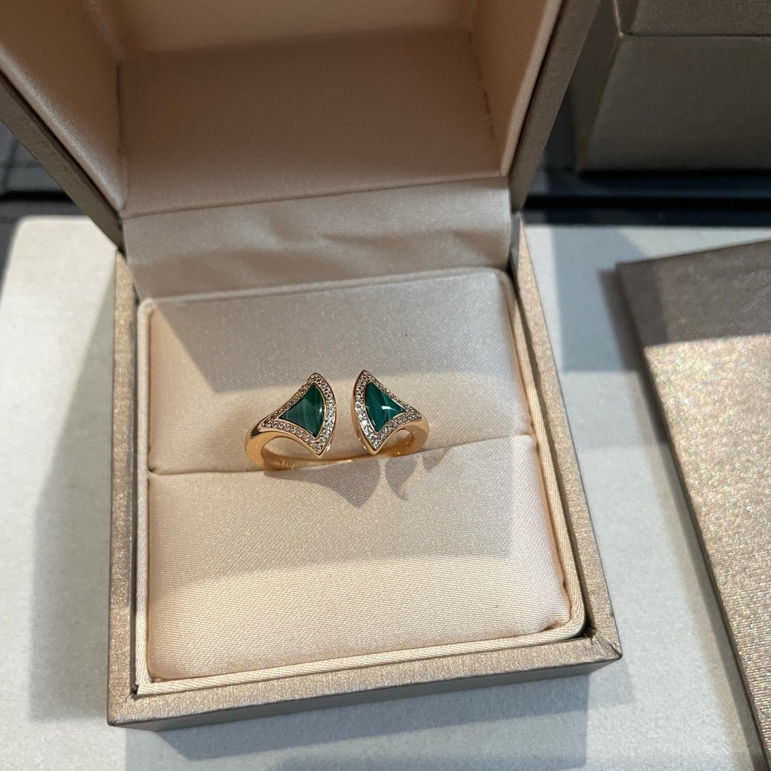 [⭐⭐JeweliWhal]DREAM MALACHITE DIAMOND OPEN RING