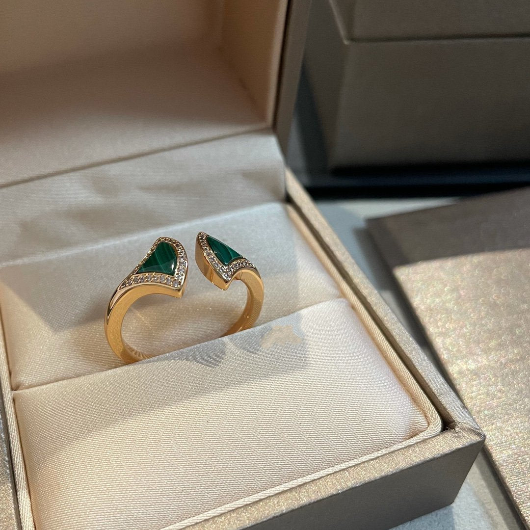 [⭐⭐JeweliWhal]DREAM MALACHITE DIAMOND OPEN RING