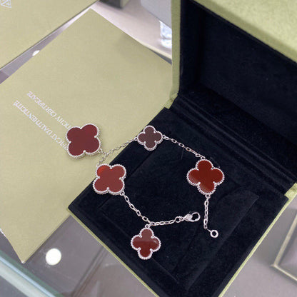 [⭐⭐JeweliWhal]CLOVER 5 MOTIFS SIVLER CARNELIAN BRACELET