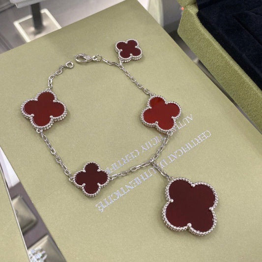 [⭐⭐JeweliWhal]CLOVER 5 MOTIFS SIVLER CARNELIAN BRACELET