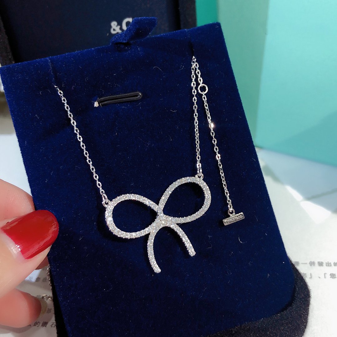 [JeweliWhal]CLAW SET RHODIUM PLATED BOW NECKLACE