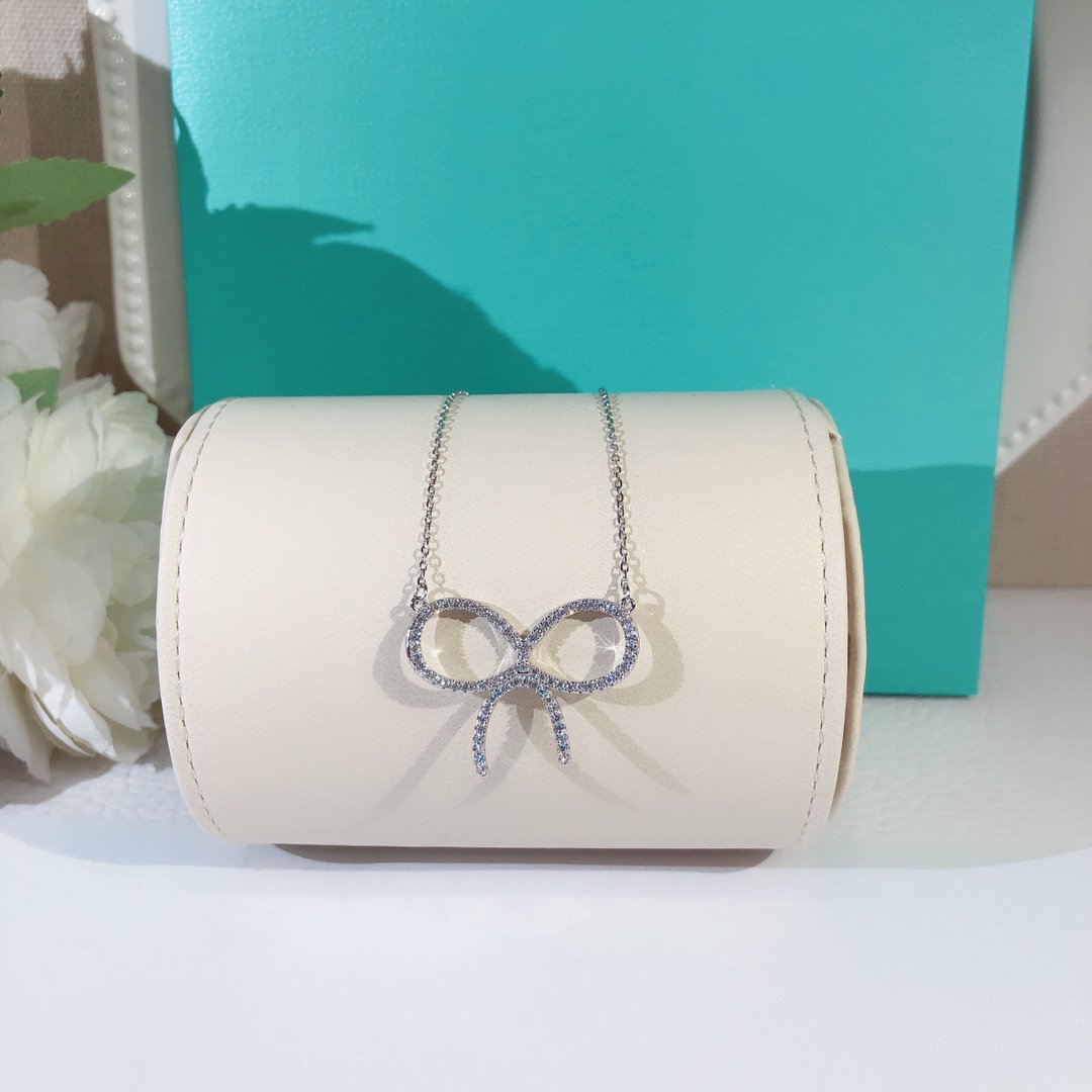 [JeweliWhal]CLAW SET RHODIUM PLATED BOW NECKLACE